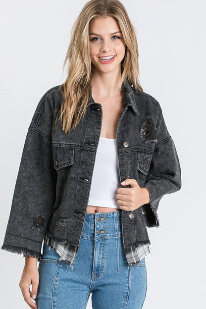 PLAID INNER PATCHED DENIM