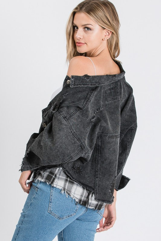 PLAID INNER PATCHED DENIM