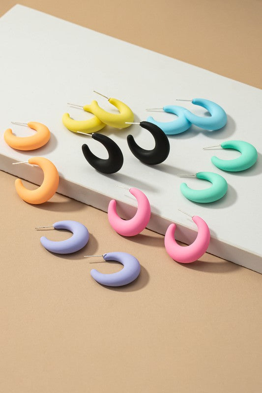 Lightweight bright color puffy hoop earrings