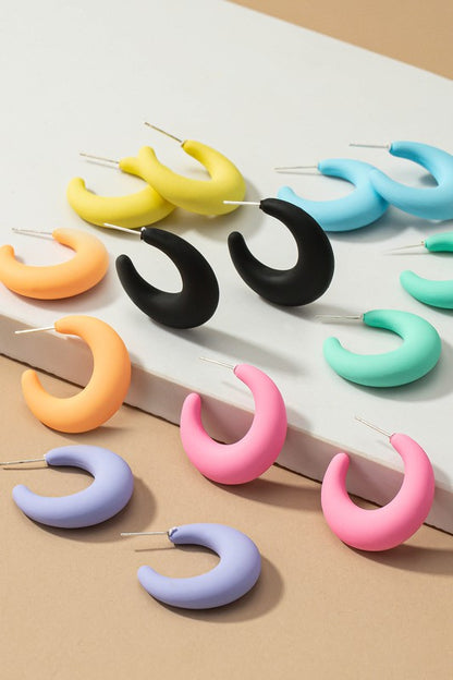 Lightweight bright color puffy hoop earrings