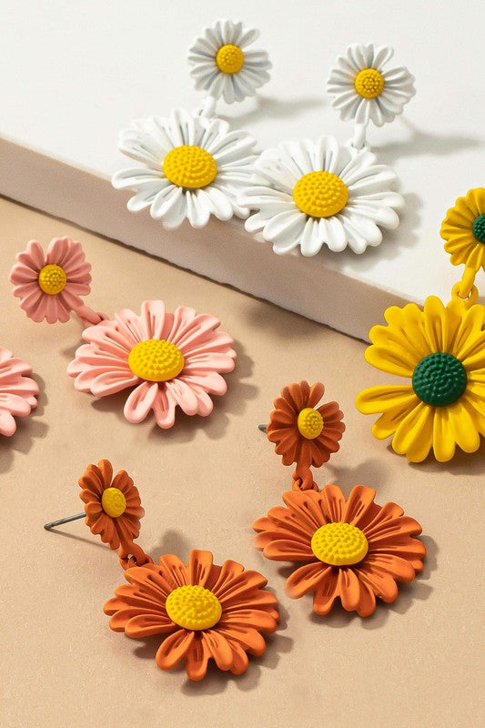 Double daisy flower drop earrings