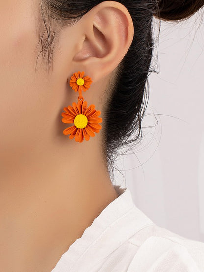 Double daisy flower drop earrings