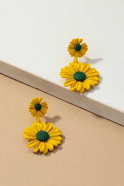 Double daisy flower drop earrings