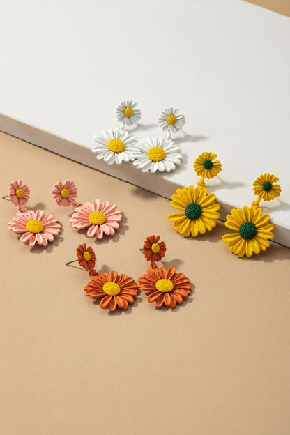 Double daisy flower drop earrings