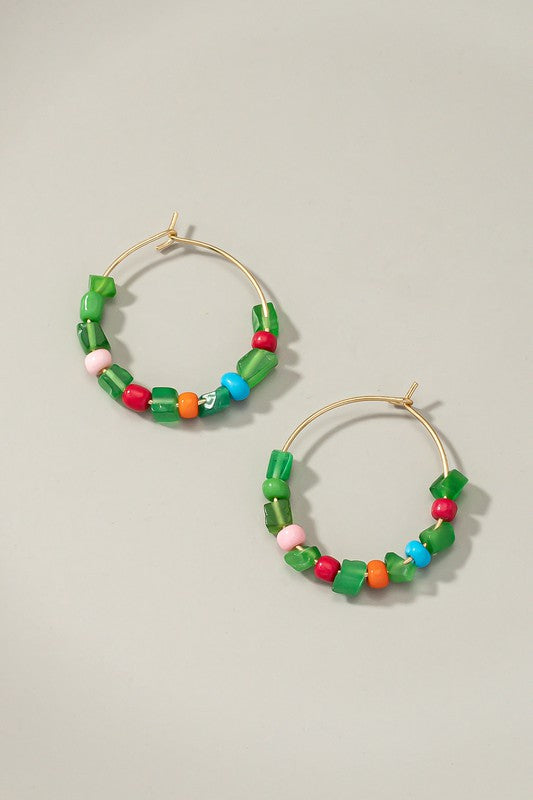 Natural stone chip hoop earrings