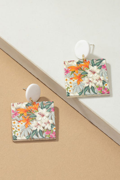 Square lily flower drop earrings