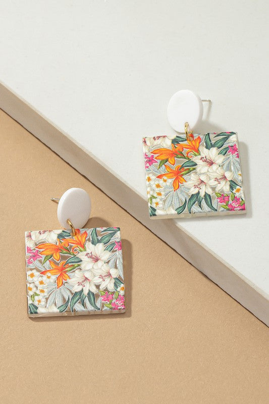 Square lily flower drop earrings