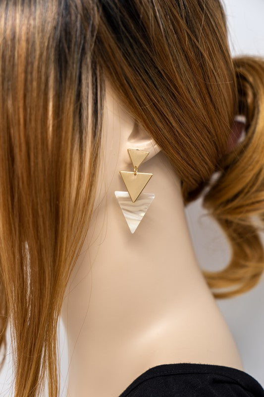 Triple triangle linear drop earrings