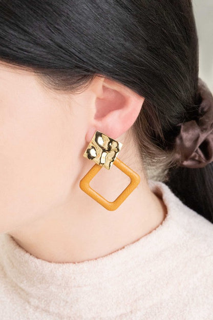 Leatherette and Metal Drop Earrings