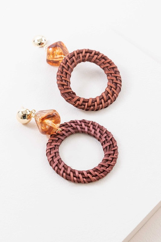 Wicker and Amber Drop Earrings