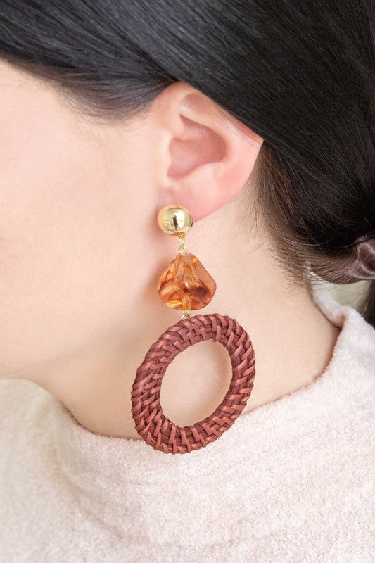 Wicker and Amber Drop Earrings