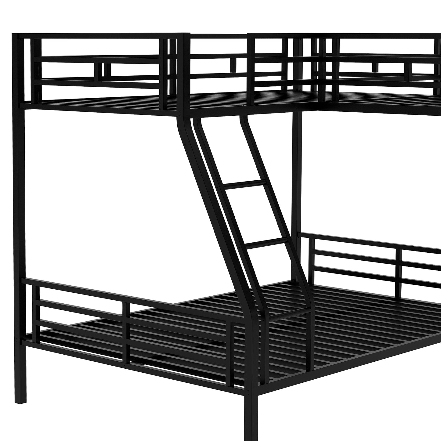 Twin over Full Bunk Bed with a Twin Size Loft Bed attached, with a Desk, Metal, Black