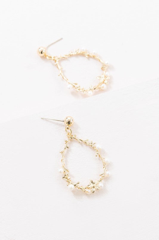 Floral and Pearl Vine Tear Earrings