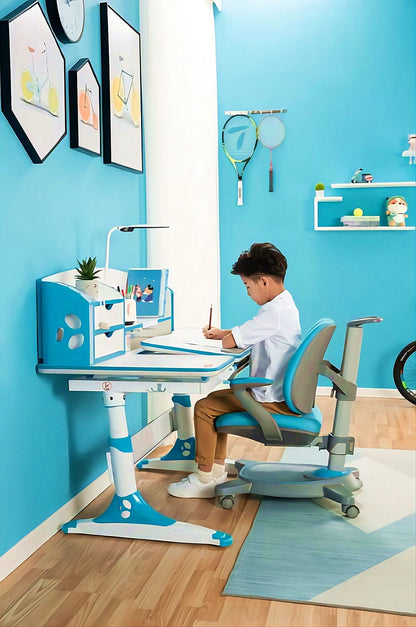Ergonomic Multi Function Adjustable Kids Study Desk & Hutch Model E BLUE COLOR