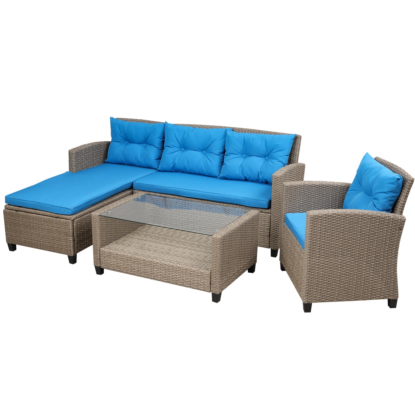 U_STYLE Living room,Outdoor, Patio Furniture Sets, 4 Piece Conversation Set Wicker Ratten Sectional Sofa with Seat Cushions