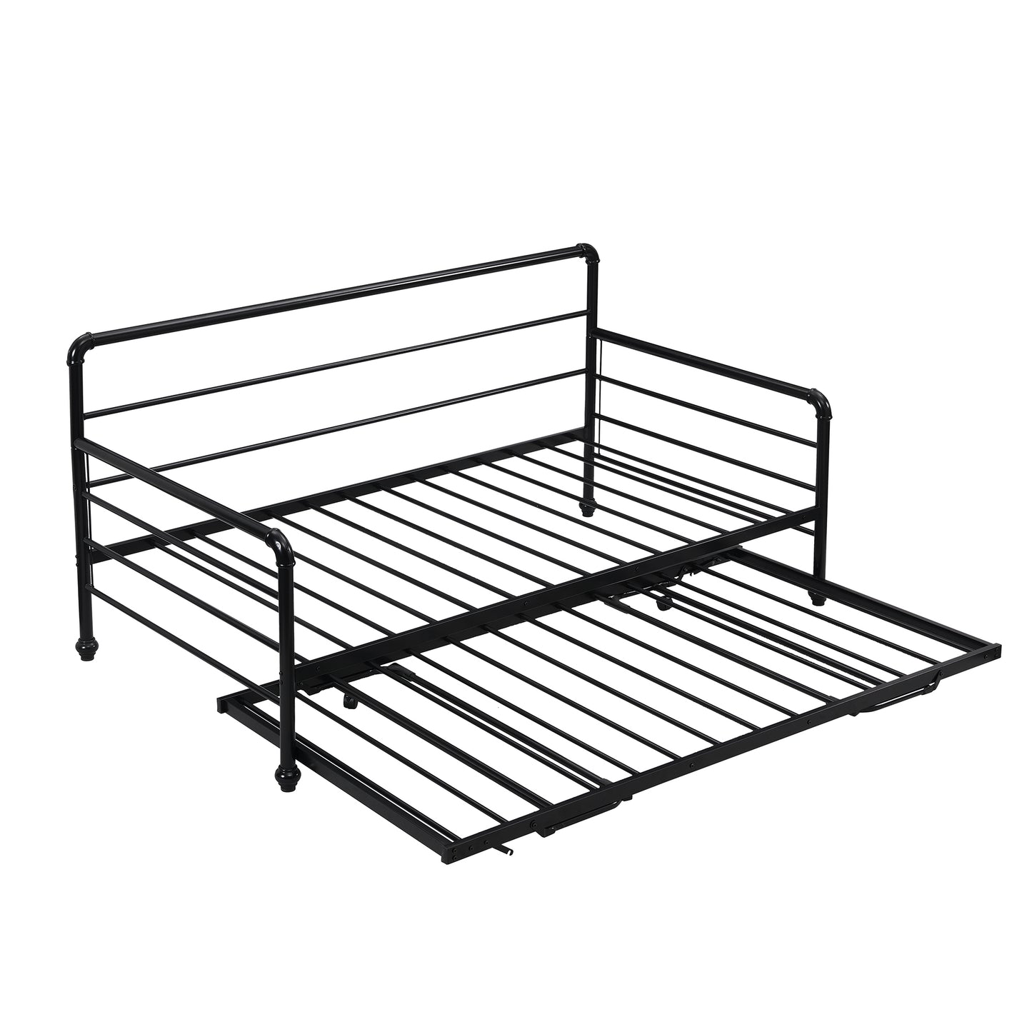 Twin Size Daybed with Adjustable Trundle, Pop Up Trundle, Black