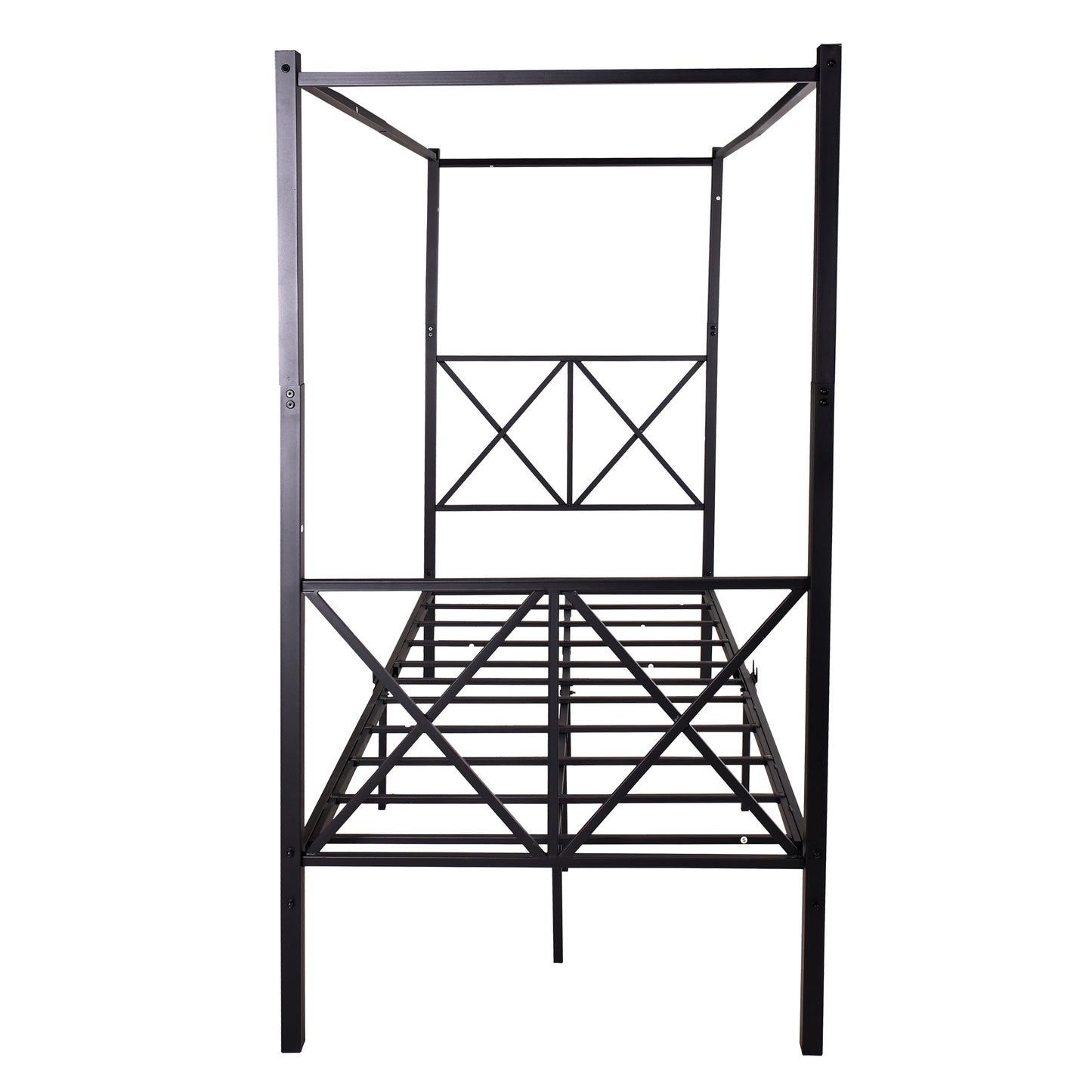 Metal Canopy Bed Frame Platform with X Shaped , Twin Black