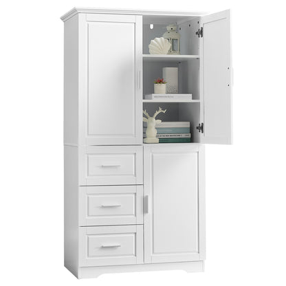 Tall and Wide Storage Cabinet with Doors for Bathroom/Office, Three Drawers, White