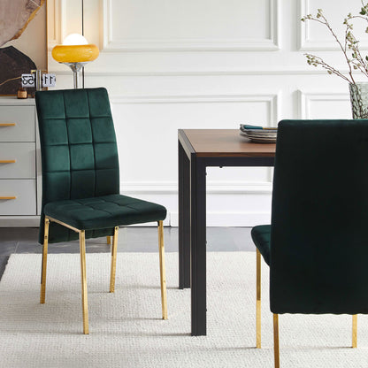 Green Velvet High Back Nordic Dining Chair Modern Fabric Chair with Golden Color Legs, Set Of 4