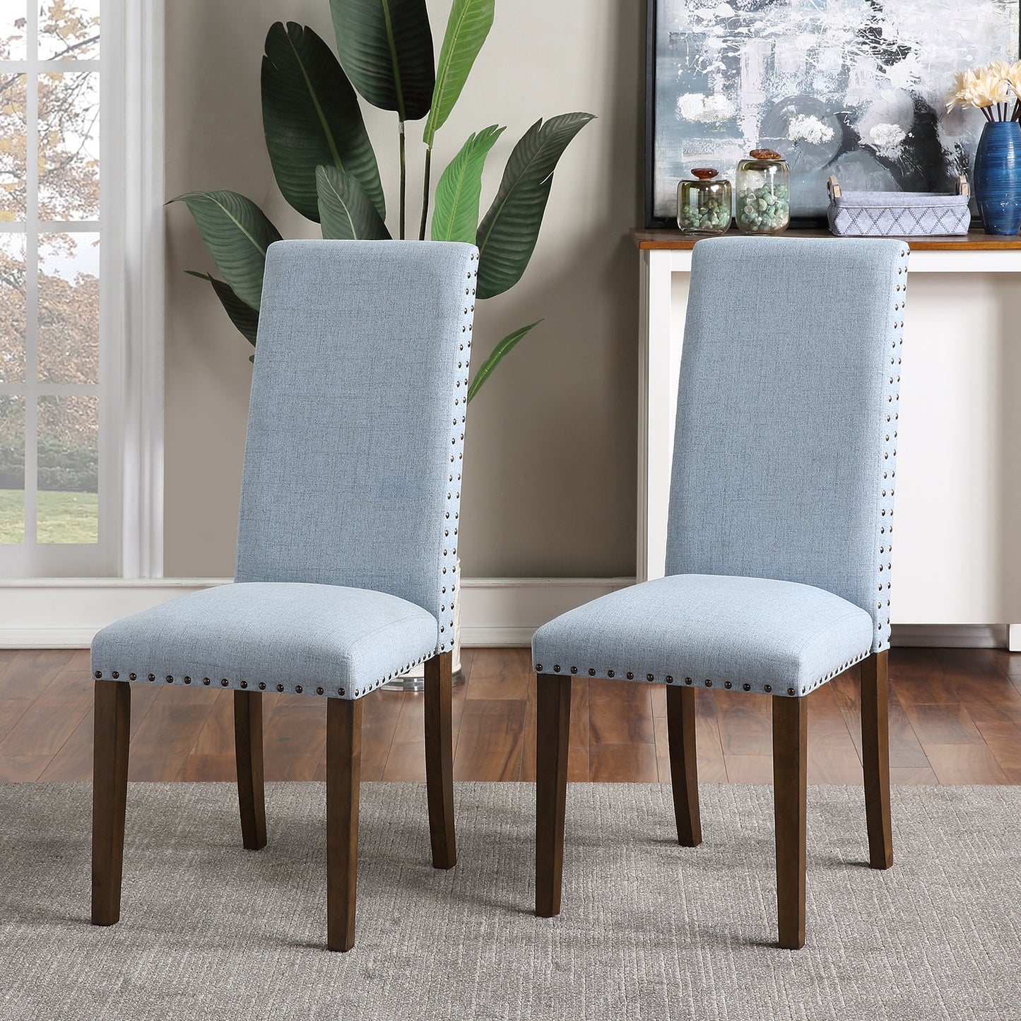 Orisfur. Upholstered Dining Chairs - Dining Chairs Set of 2 Fabric Dining Chairs with Copper Nails