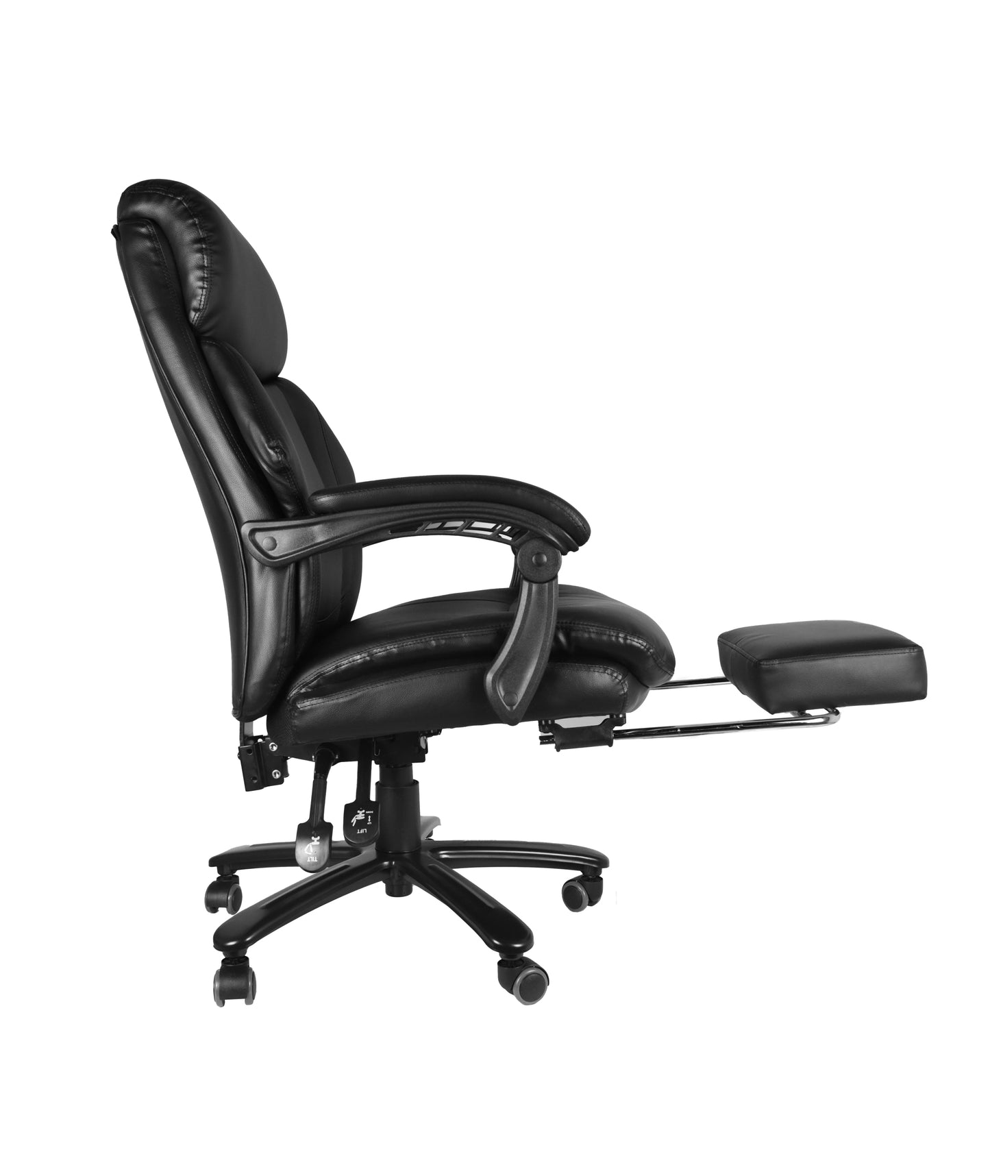 High Back Office  Chair with High Quality PU Leather, Soft Cushion and Footrest, Tilt Function Max 130°,400lbs,Black