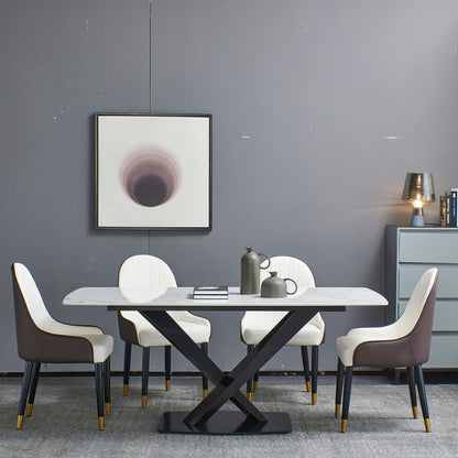 Sintered stone dinning table with 6 pcs Chairs ,Carrara white color , Modern Dinning table 63inch with solid black frame