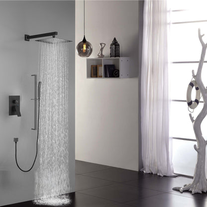 Shower System 12Inch Square Bathroom Luxury Rain Mixer Shower Combo Set Pressure Balanced Shower System with Shower Head, Hand Shower, Slide Bar, Shower Arm, Hose, and Valve Trim