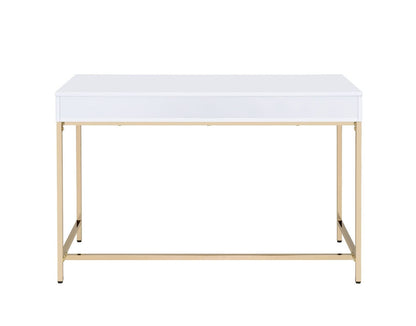 ACME Ottey Desk in White High Gloss & Gold 92540