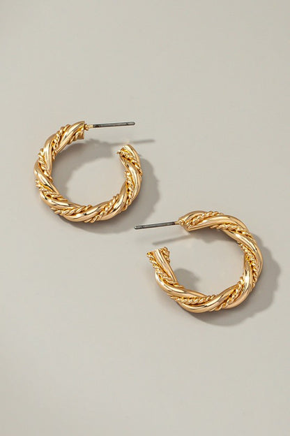 Twist textured wire hoop earrings