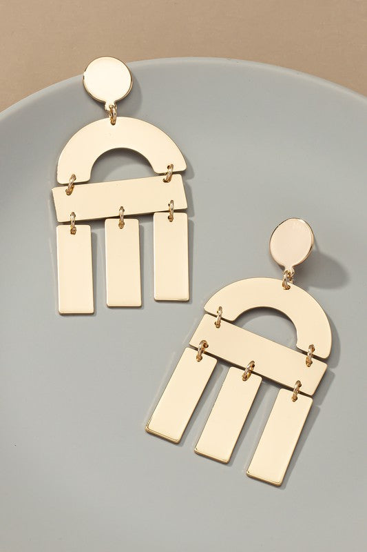 Statement metal geo shape drop earrings