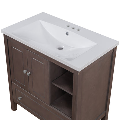 30" Single Bathroom Vanity Top with White Basin, 3-Faucet Holes, Ceramic, White