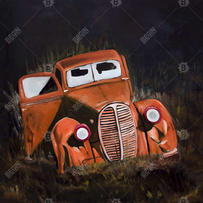 Humpy old car by night - 12x12 Print on canvas