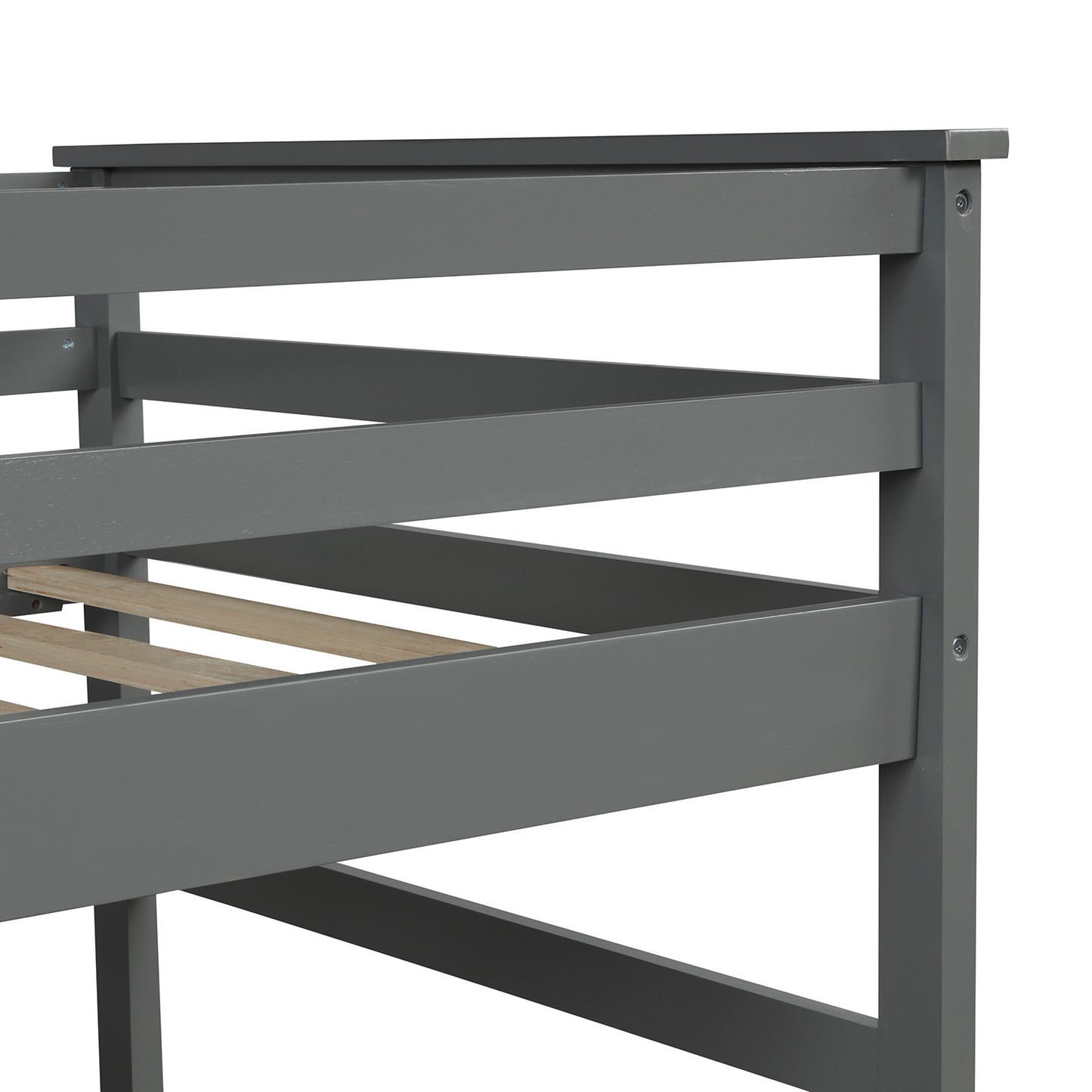 Twin-Over-Twin Bunk Bed with Twin Size Trundle and 3 Storage Stairs (Gray)