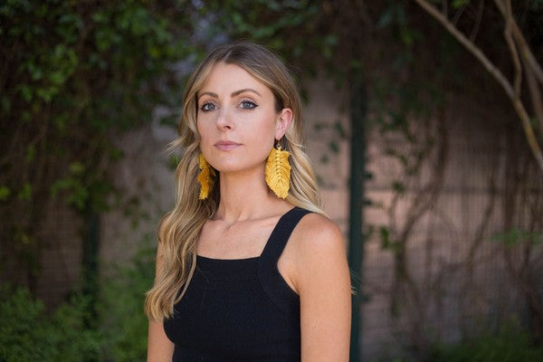 Mustard Yellow Macrame Leaf Earrings