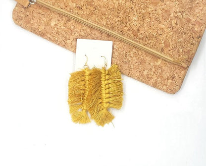 Mustard Yellow Macrame Leaf Earrings