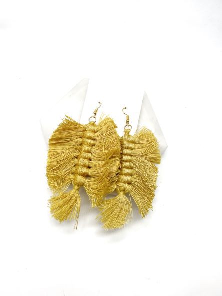 Mustard Yellow Macrame Leaf Earrings