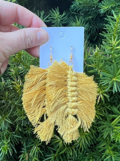 Mustard Yellow Macrame Leaf Earrings