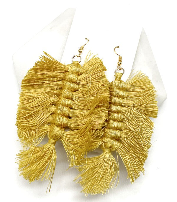 Mustard Yellow Macrame Leaf Earrings