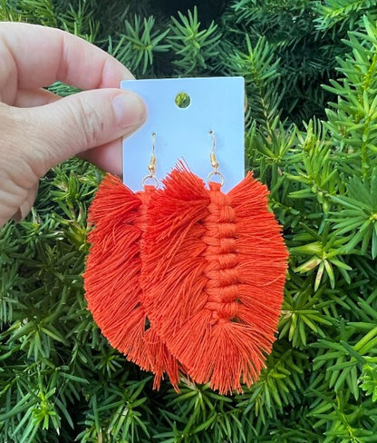 Burnt Orange Macrame Leaf Earrings