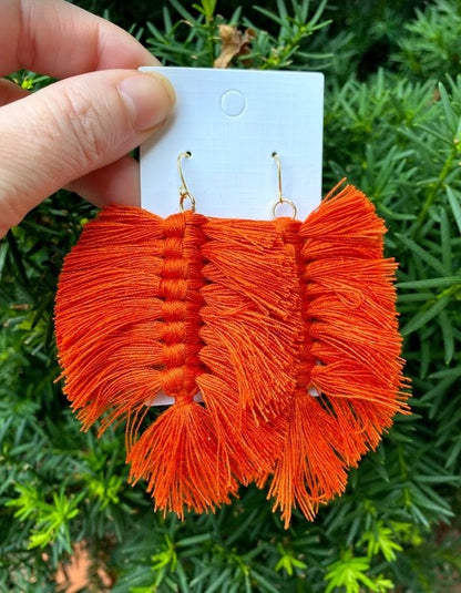 Burnt Orange Macrame Leaf Earrings