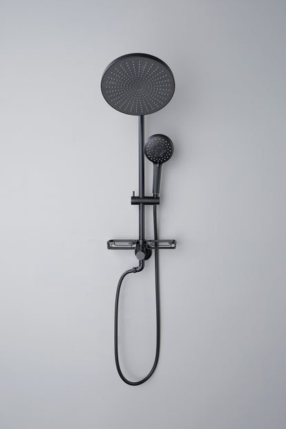 ShowerSpas Shower System, with 10" Rain Showerhead, 4-Function Hand Shower, Adjustable Slide Bar and Soap Dish, Matte Black Finish