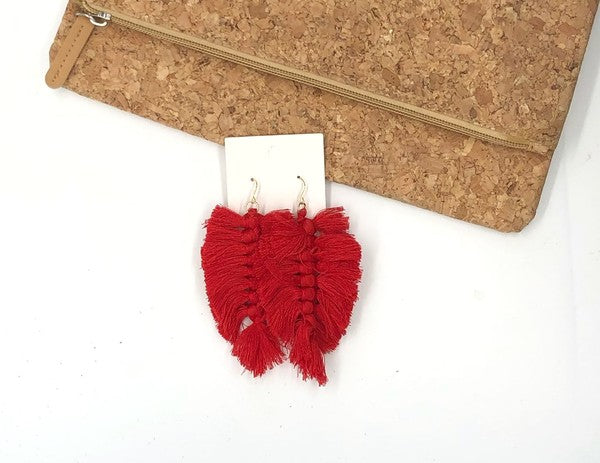 Red Macrame Leaf Earrings