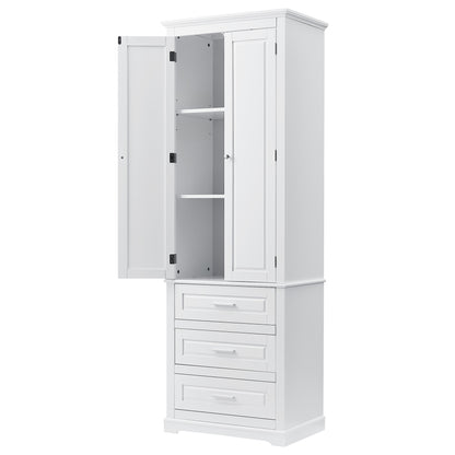 Tall Storage Cabinet with Three Drawers for Bathroom/Office, White