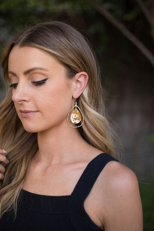 Mustard Acrylic Teardrop Chandelier Earrings