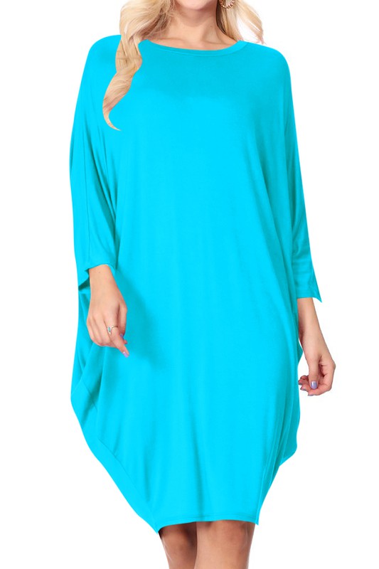 Solid knit dress Crew neck Long dolman sleeves