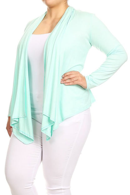 Open front draped Long sleeves cardigan