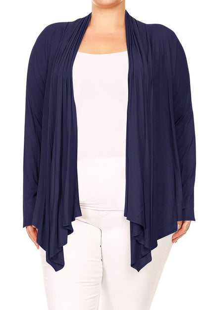 Open front draped Long sleeves cardigan