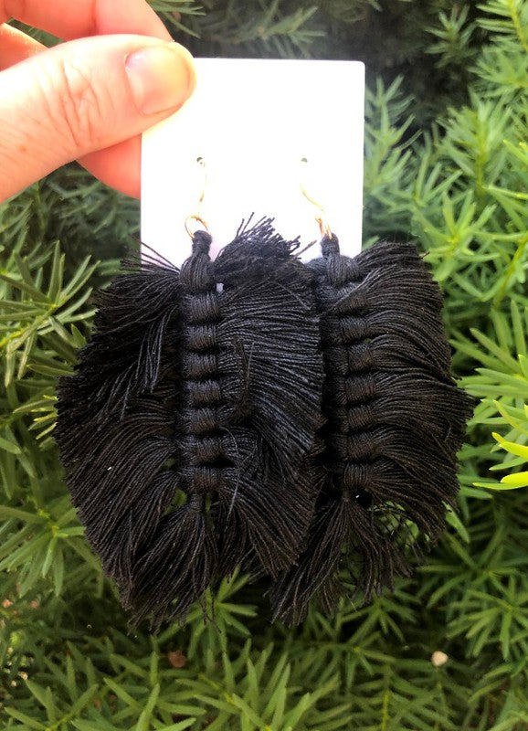 Black Macrame Leaf Earrings