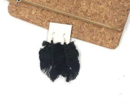 Black Macrame Leaf Earrings