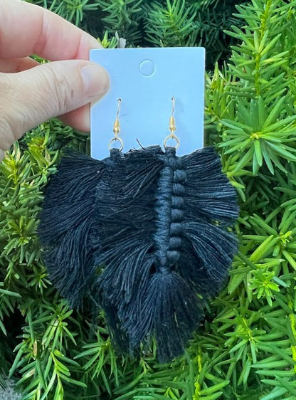 Black Macrame Leaf Earrings